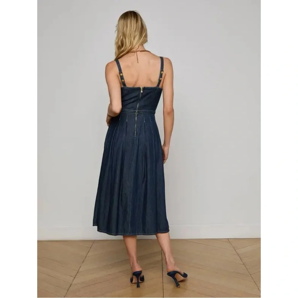 L'agence Esmeralda Pinafore Denim Midi Dress 8 Raleigh Parisian Chic Preppy NWT - Picture 3 of 15